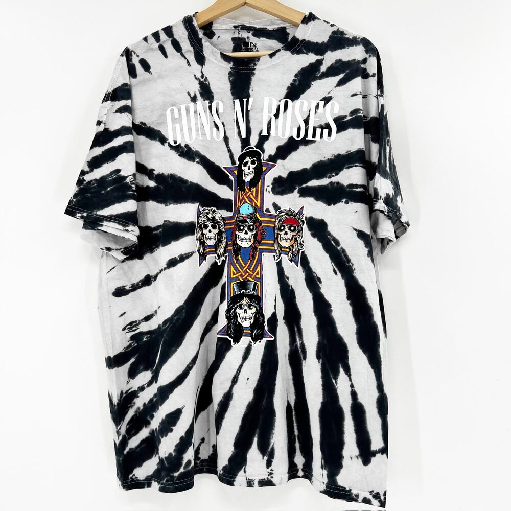 Guns N Roses‎ Unisex Black White Tie Dye Cross Band T Shirt Tee Top Size XXL